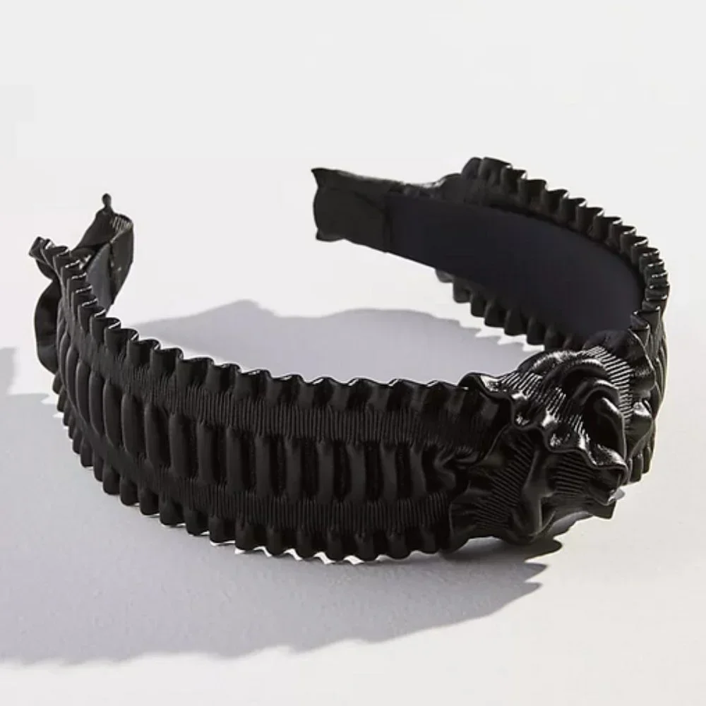 🖤 NEW Anthropologie Black Ruffled Faux Leather Knotted Headband